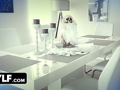 デカパイ, フェラチオ, ヒール, デカチンの, なめる, 淫乱熟女, 愛人, オマンコ