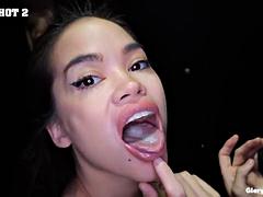 Angelina Moon and Miri Mizuki Team Up for Gloryhole Blowjobs: She Sucks White and Ebony Big C