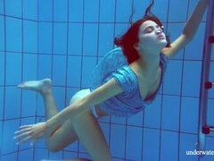 Amateur, Femelle, Naturelle, Piscine, Chatte, Rousse roux, Adolescente, Sous marin