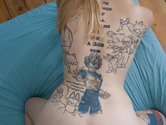 Tattooed german blonde with tiny boobs during a private fuck date