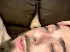 All-natural daddy Charles Dickenballs has a wild time with his masturbation sleeve on the couch