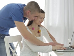 A sweetie with a tight body is getting massaged by two guys