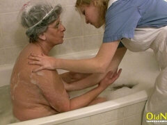 Old Vs young sex play with a very old lady Lea and a young Clara