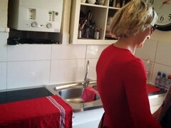 Lustful Mother-In-Law, Karina, Cleans in Lingerie to Tempt Her Step-Son, Fredo