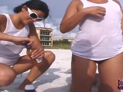 Strand, Bruinharig, Eten, Hd, Lesbisch, Naakt, Naakt, Openbaar