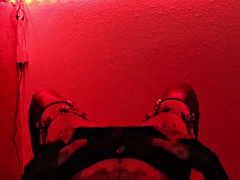 Goth with fake lips teases and fucks a toy