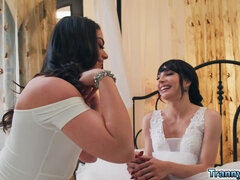 お尻, 美女, フェラチオ, 結婚, 茶髪の, ドレス, 女, フェラする