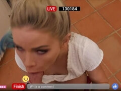 Grosser schwanz, Grosse titten, Blondine, Blasen, Freund, Betrug, Handjob, Pov