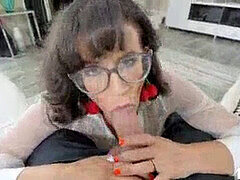 Grosse bite, Brunette brune, Bâillonner, Lunettes, Hard, Massage, Chatte