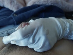 Leie, Spermaladung, Handschuhe, Handjob, Satin