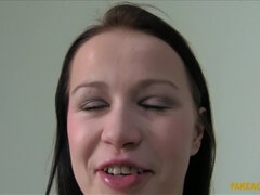 Bosomy Dark Hair Gets Agent's Ejaculant All Over Her Pretty Asshole