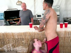 Big cock, Bikini, Blowjob, Grandpa, Outdoor, Sucking, Teen