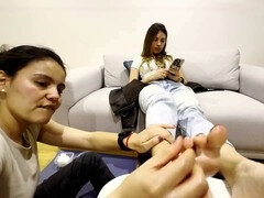 Amateur, Pieds, Doigter, Lesbienne, Massage, Huilée, Chatte