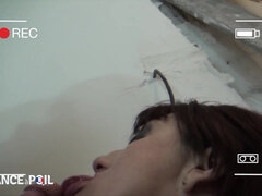 Older French slut films herself making love younger man