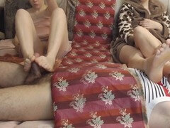 Double footjob, love her feet, foot worship