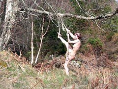 Naked self-bondage in the woods gone wrong