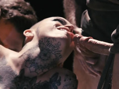 Fallen angels gangbang hairless bitch in a hardcore way