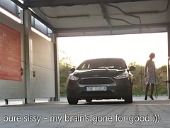 Auto, Im freien, Öffentlich, Transfrau, Sich ausziehen