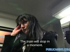 Sexy amateur gets fucked on train for cash and gets a cumshot
