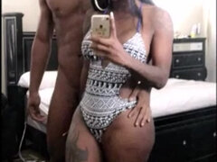 Ebony tranny penetrates her paramour like a hump dame