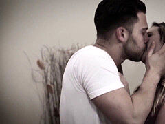 Sexy platinum-blonde nubile with huge boobs rides a guys big thing