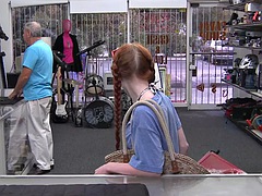 Pawnbroker redhead 21yo whore POV drilled in the office by BWC