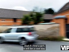 Red Riding Hood flaunts her tight pussy in Steve Q's car in POV