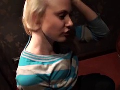 Sexual adventure of a blonde girl in a cafe