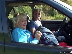90 years old granny pleases young guy roadside