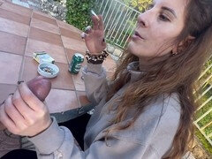 Enthousiasteling, Pijpbeurt, Stel, Sperma, Sperma shot, Extreem, Huisgemaakt, Buiten