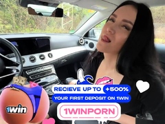 Insane big-chested stepmom gives risky public blowjob, jizz