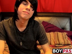 Young man tugs on his prick vigorously after kinky interview