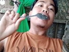 Swallowing cum from a spoon as fans request - hot gay action with Asian twink