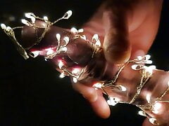 Christmas Cock Cumming in the dark Light Show Close-Up