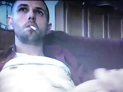 Sexy straight guy smoking edging his huge hung hard cock
