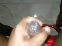 My Homemade Big Cock Masturbation in Condom And Huge Cum