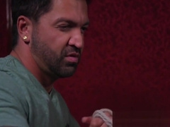 Ball gagged black edging sub jerked by dom