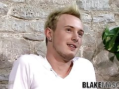 Blonde UK twink strips and strokes his cock before cumshot