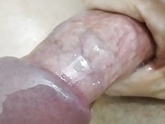 Uncut cock jerk off with cooking oil