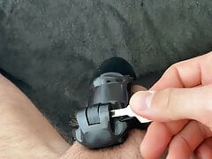 Released chastity cage sex toy blowjob cum in mouth