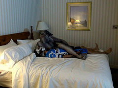 Cycle suit, zentai, hand over mouth