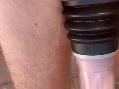 Nude backyard walk