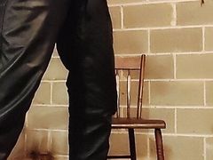 Leather guy smoking cigar and sounding