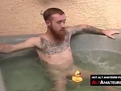 Tattooed ginger twink ass licked and dick sucked by a homo