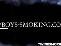 Cute young smoker works on his stiff dick and spunks