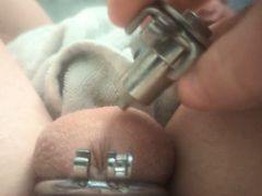 Putting on my flat cage with fat Innie cylinder