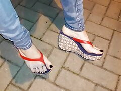crossdresser with very sexy feet in platfom flipflops