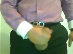 Hot latin daddy stroking at office