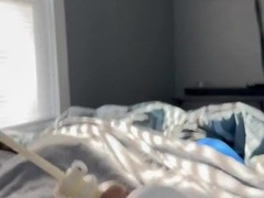 Spunking in foreskin using vibrater