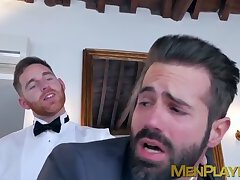 Elegant men bang each other in a very nice hotel